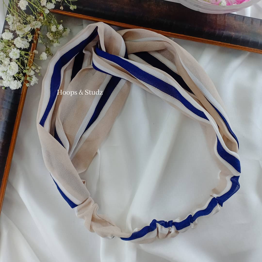 Hair Bandana- Skin and Blue Striped